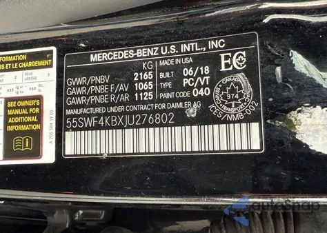 2018 Mercedes-Benz C 300 4Matic из США, поврежденный, VIN 55SWF4KBXJU276802